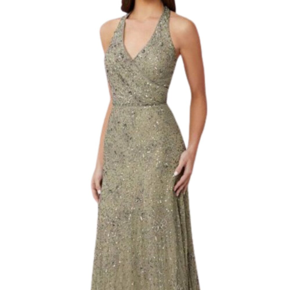 Adrianna Papell Shimmering Gold Halter Gown